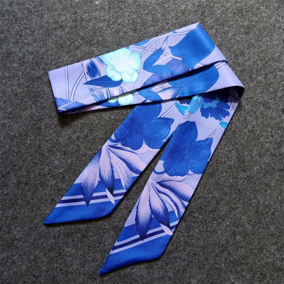 

Tulips Floral New Design Silk Scarf 2024 Brand Scarf Women Skinny Bag Hair Neck Scarf Foulard Femme Headband For Ladies