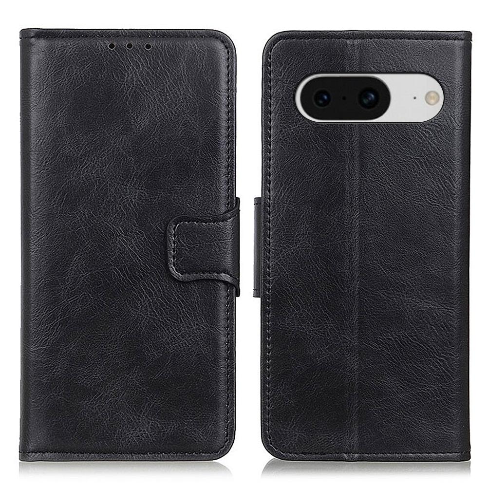 

Leather Cover for Google Pixel 8 Cell Phone Wallet Case Crazy Horse Texture Shell with Stand Black