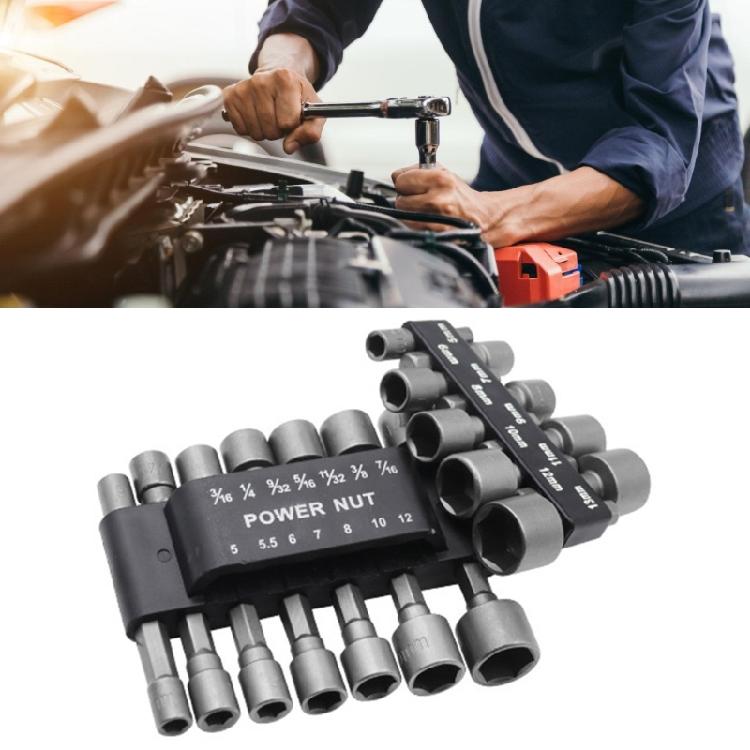 9/14Pcs Driver Hexagonal Power Nut Driver Drill Bit Tool Socket Wrench Set for Pneumatic Screwdriver Accessories