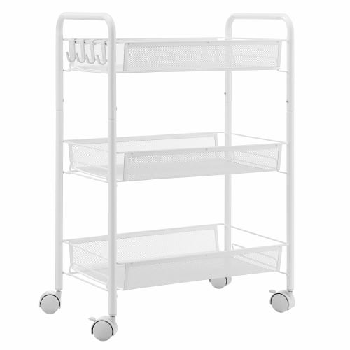 EKNITEY Metal Kitchen Cart, Metal Mesh Kitchen Cart, Rust-Resistant, Small Item Storage, Side Cart, Alloy Steel, 3 Tiers, 26.5cm Wide x 45.5cm Deep x