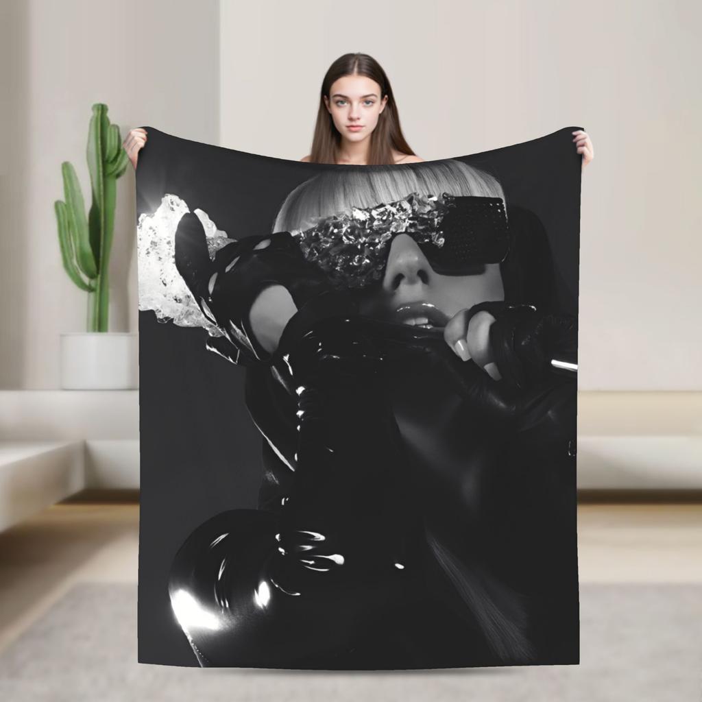 Lady Singer Rock Album Gagas Knitted Fashion Blankets Y2K Tour Flannel Throw Fashion Blanket Rug Piece Ultra-Soft Warm Bedspread Multifuncti
