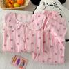 Light Luxury Sweet Striped Bow Cloud Cotton Edge Doll Collar Pajamas Women'S Casual Long-Sleeved Trousers Set