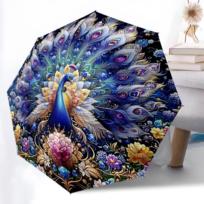 1pc Enchanted Peacock Pattern Automatic Umbrella is Fashionable and Good-Looking, a Portable 3-Fold Umbrella, Suitable for Travel and Daily Use, a Tra
