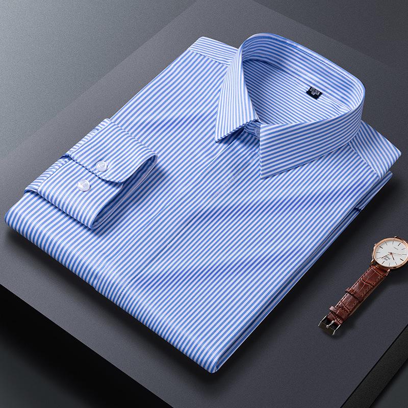Men's 2024 Modal Striped Long Sleeve Stretch Shirt - Hidden Placket, Wrinkle-Resistant