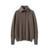 Women's Soft Solid Color Cashmere Knit Cardigan with POLO Collar