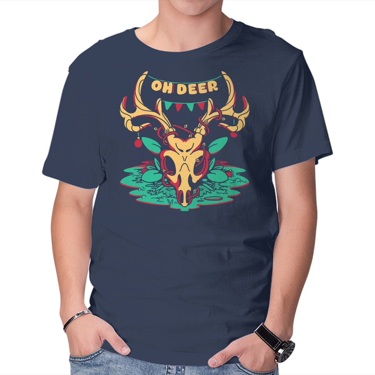 Unisex Crew Neck T-Shirt Oh Deer Graphic Short Sleeve Casual Tee XXXL