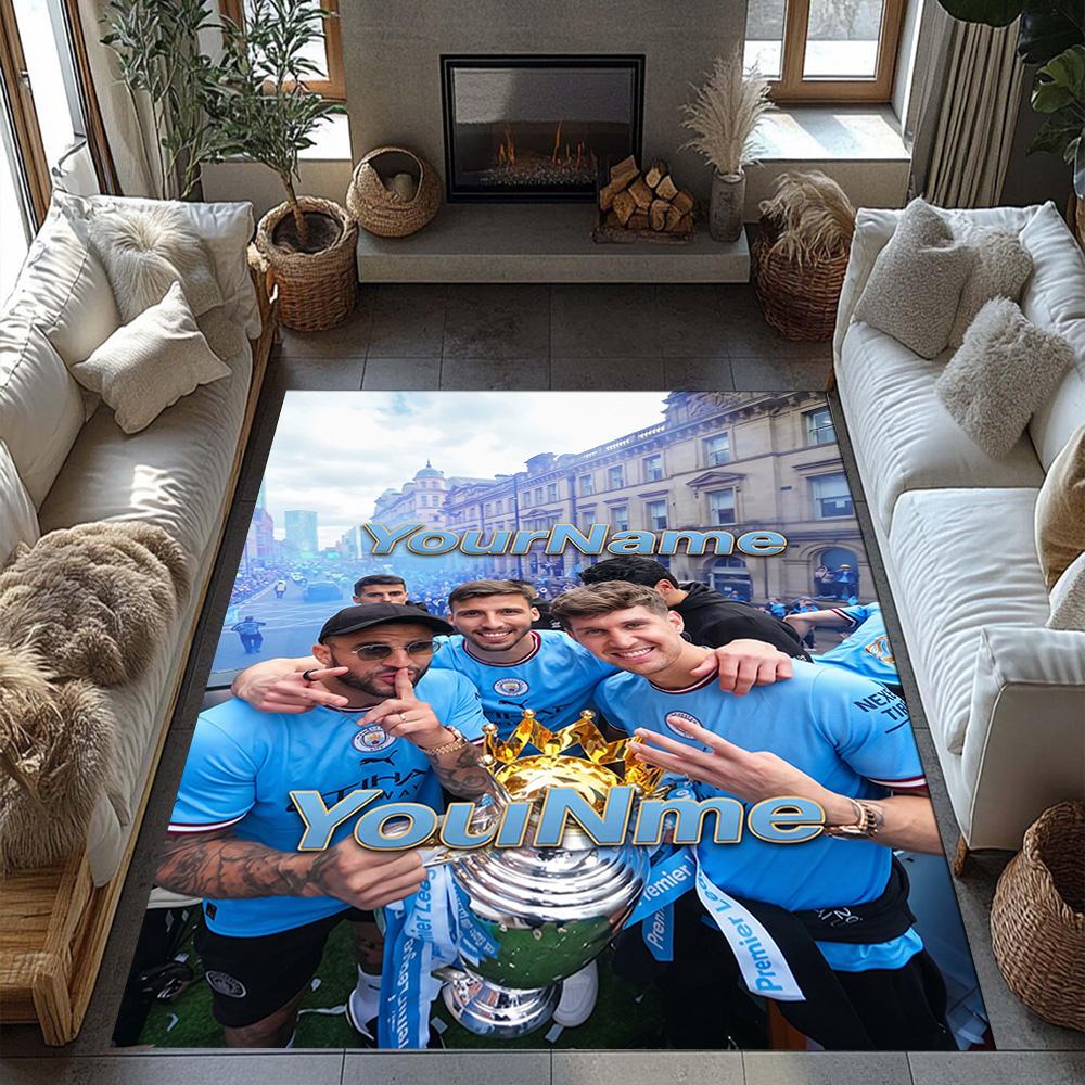 Manchester City Customizable Name Floor Rug Office Rug Suitable for Kitchen Balcony Study room Living Rooms Anti-slip Rug Decorate Offices