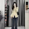 Irregular pure desire to look thin V-neck sweater cross slim cut split pullover knitted long sleeve inner cover