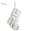 1Pc Christmas White Stocking Letter Embroidery Knitted Handmade Reusable Xmas Tree Hanging Gift Bag Stocking Pendant Party Holiday Decoration