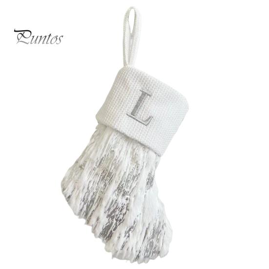 1Pc Christmas White Stocking Letter Embroidery Knitted Handmade Reusable Xmas Tree Hanging Gift Bag Stocking Pendant Party Holiday Decoration