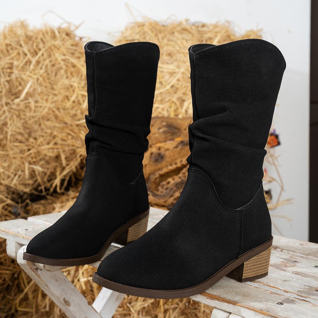 Fashion Spring Autumn Women Half High Boots Women Comfortable Cowboy Mid Calf Elegant with Low Heels Pointed Toe Boots Shoes for Women