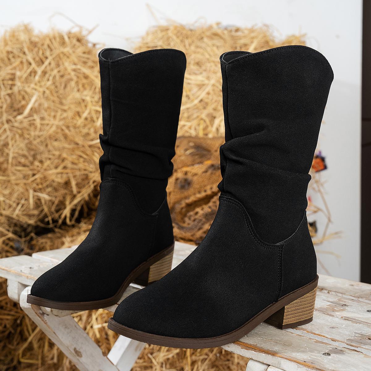 

Весенне-осенние женские полусапоги, женские удобные ковбойские полусапоги, элегантные на низком каблуке, с острым носком, обувь для женщин 36