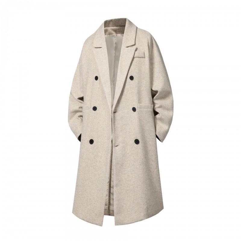 Mens Wool Blend Coat Warm Mid-Length Overcoat Stylish British Style Trench