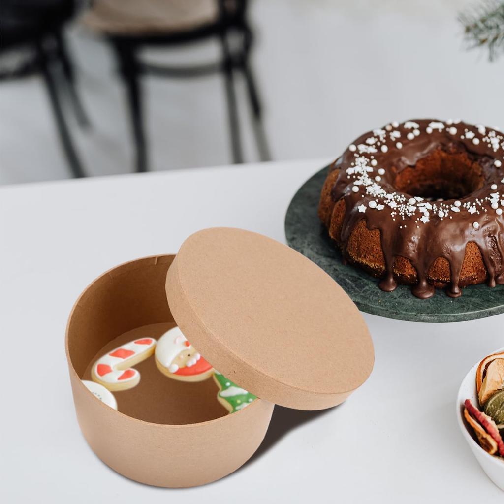 5 Pack Round Kraft Paper Cookie Boxes with Lids Cake Boxes Desserts Packaging Containers for Cupcakes, Candy,Muffin and Chocolate, 5.51x5.51x2.95