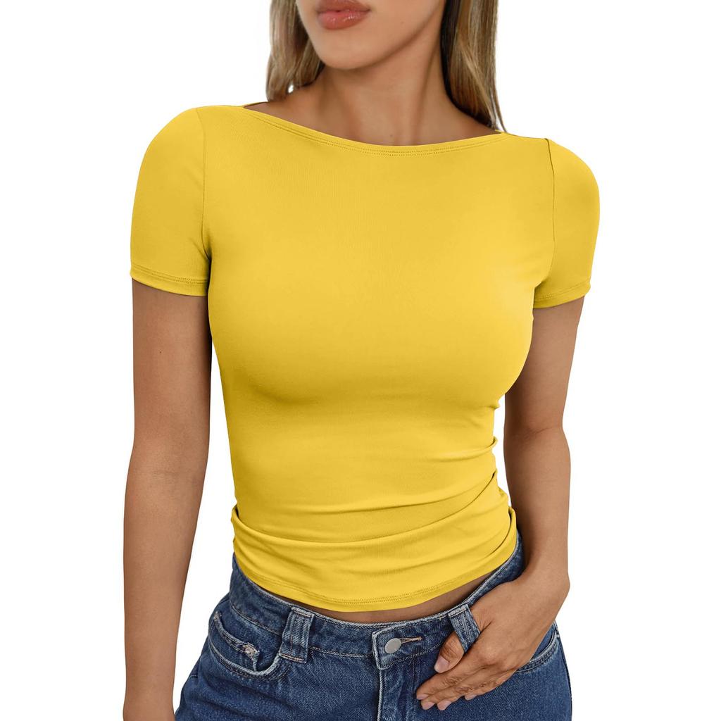 Women's Fashion Casual Slim Short Sleeve Bottom Shirt Outerwear Tops