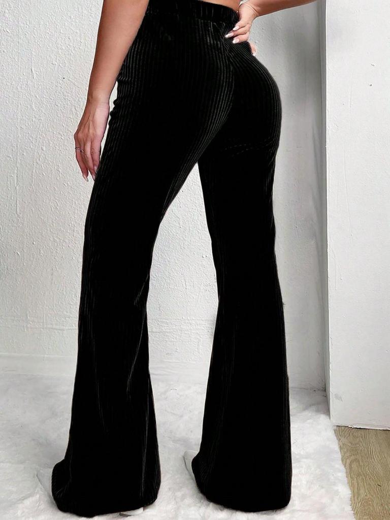 2024 Autumn/Winter Women's High-Waisted Corduroy Flare Pants - Solid Color, Wide-Leg Casual Sweatpants.