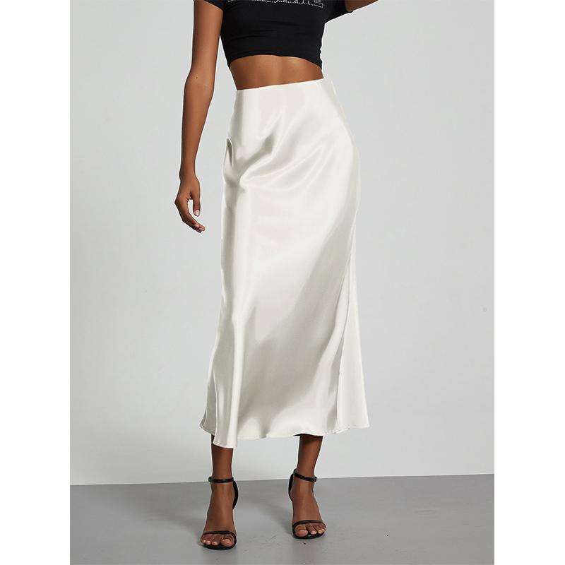 Fashion Satin Party Long Skirt High Waist Solid Color Casual Basic Women Skirts Fishtail Skirt Chic Summer Woman Clothing 2025