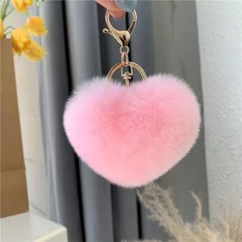 Soft Fluffy Heart Pom Pom Keychain, Plush Heart Bag Charm with Gold Clip,Fluffy Heart Pom Pom Keychain, Soft Plush Charm No specifications розовый
