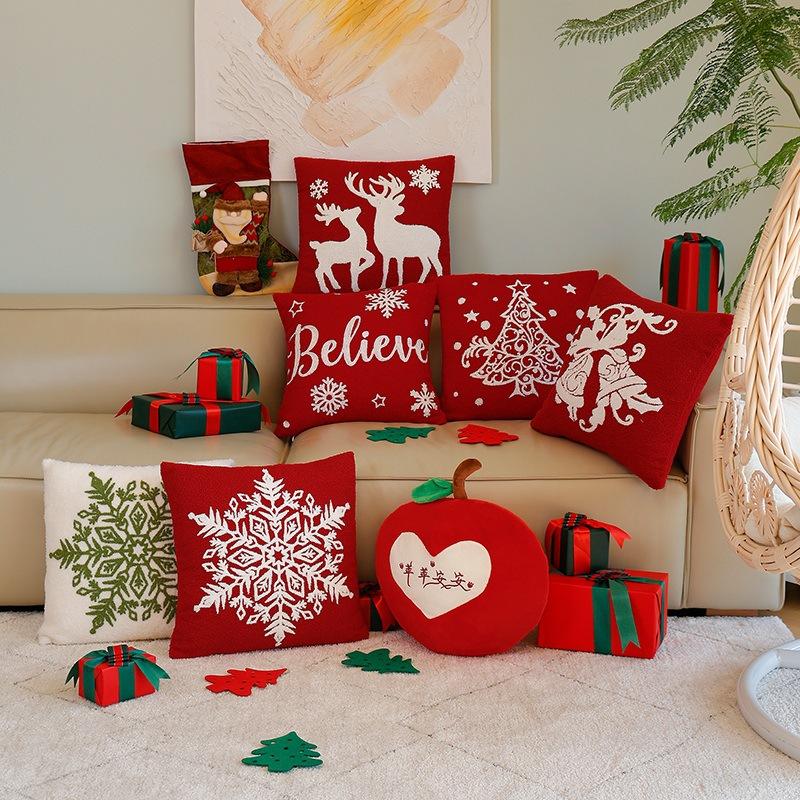 Christmas Elk Snowflake Pillow Sofa Bedside Cushion Embroidered Home Ins Style Pillow European and American