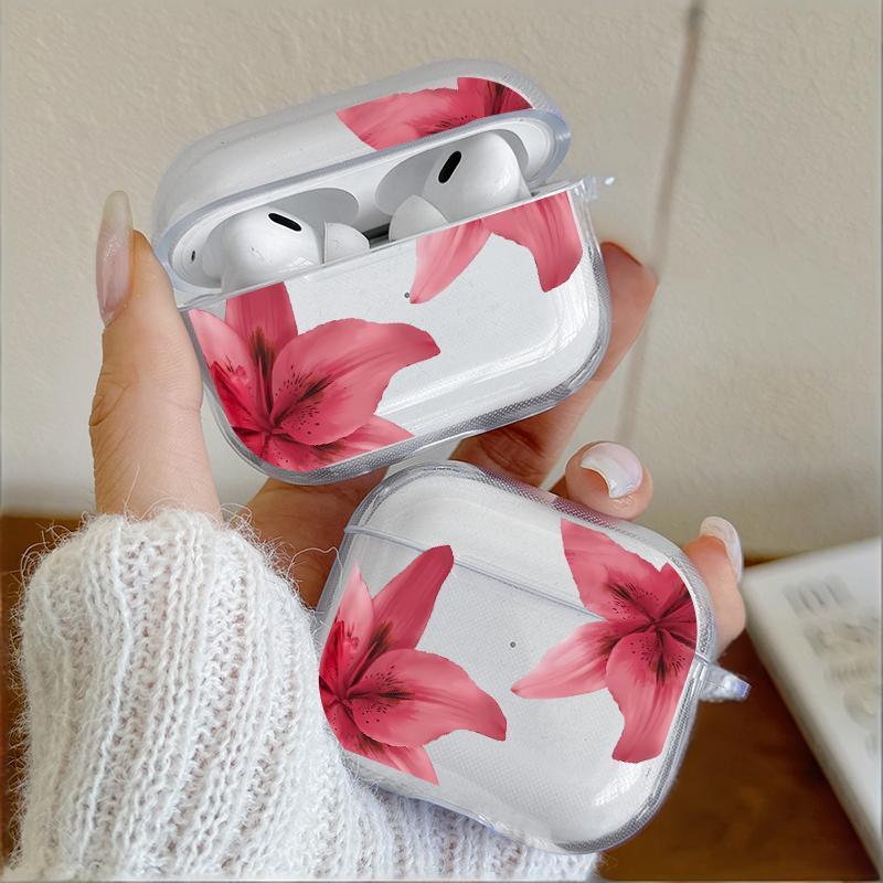Red Lily Flower Earphone Case for Airpods 4th 3rd 2 Pro 3 2 Shockproof Cover for Airpod 2 3 1 Protective Accessorie Shell Fundas