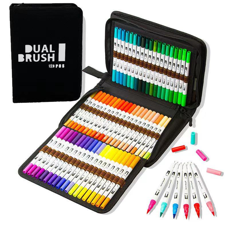 Water-based Double-ended Watercolor Pen Set with Colored Fine Liner and Soft Tip