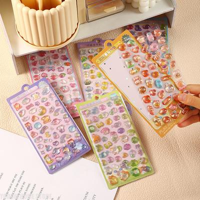6pcs 3D Gemstone Cute Animal Stickers Dinosaur Rabbit Cat Bear Dog for Kids Girls Gift Scrapbooking Material Supplies