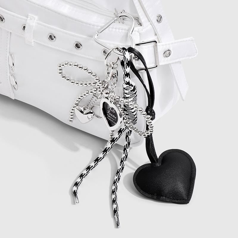 Tassel Love Heart Pendant Handmade Creative Bowknot Keychain Cute Glossy Pendant Keyring Bag Accessories