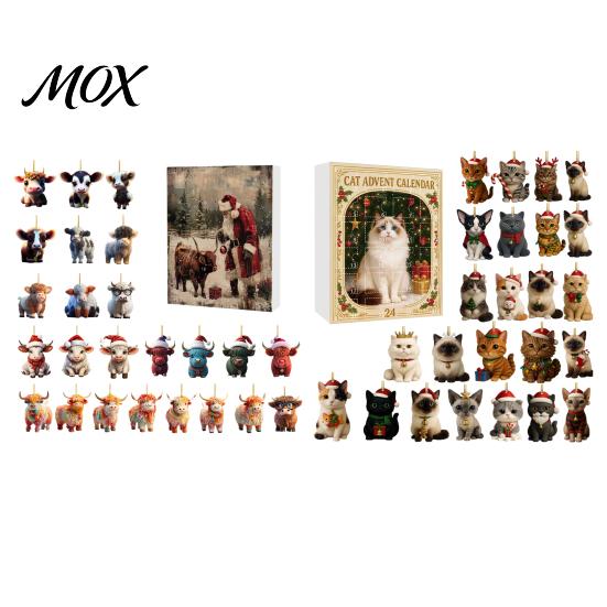 Christmas Souvenir Collection Advent Calendar for Cat Lovers, 24 Day Countdown Box with Interactive Family Gifts Acrylic Pendants, Festive Tree