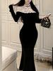Elegant Lace Splicing Fishtail Qipao: Autumn/Winter Slim Hip-Hugging Long Dress for Women