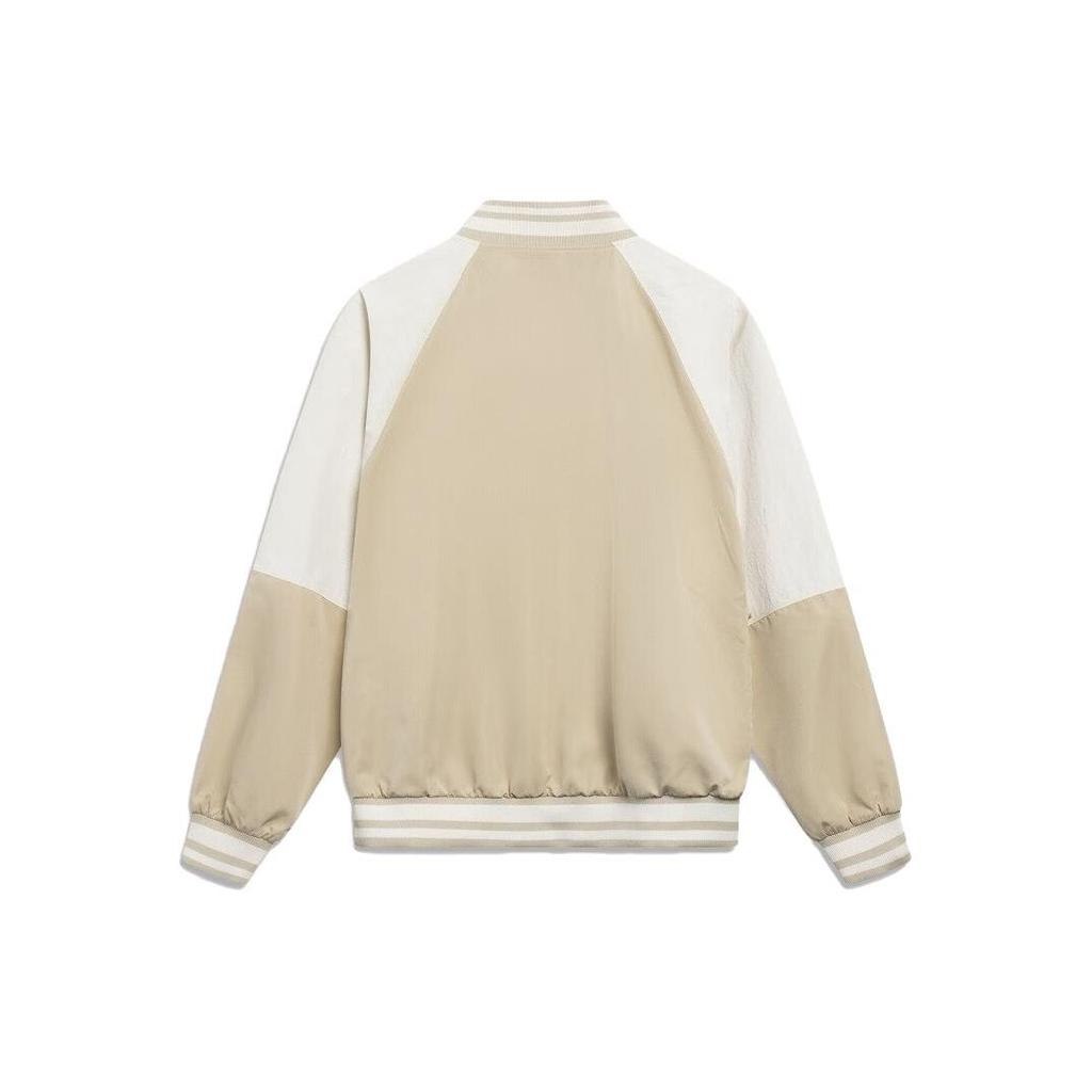 Li Ning Sports Lifestyle Series Logo Print Color Block Loose Baseball Jacket Men Jackets Off-White AFDT095-3