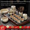 Chinese Ru Kiln Ceramic Tea Set with Wooden Tray