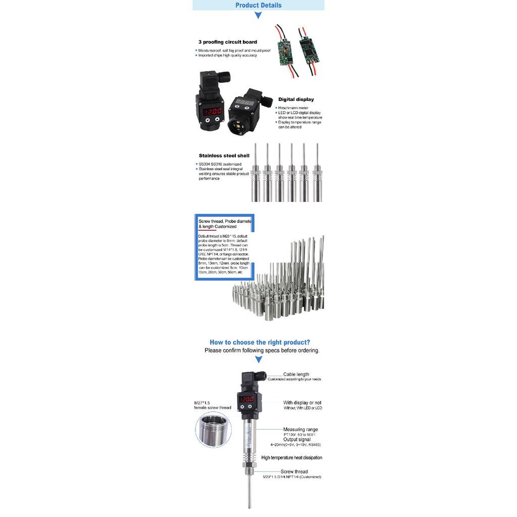 RTD PT100 Temperature sensor Transmitter 4-20mA 0-10V RS485 Temperature Transducer