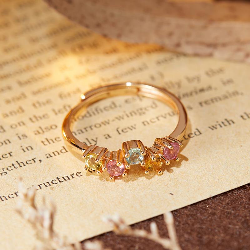Adjustable Women's Ring with Natural Gemstone Tourmaline and S925 Silver, Stackable and Versatile Design