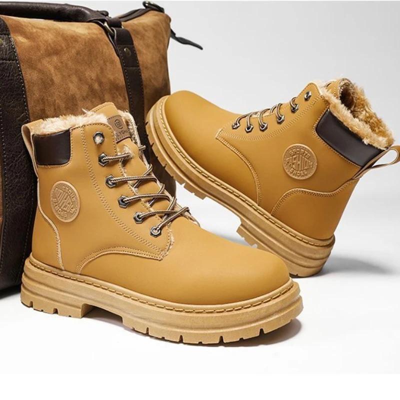 Winter Men's Leather Boots Thickened Warm Work Boots Thick-soled Men's Ankle Boots 2024 High Top Snow Boots New Botas De Hombre