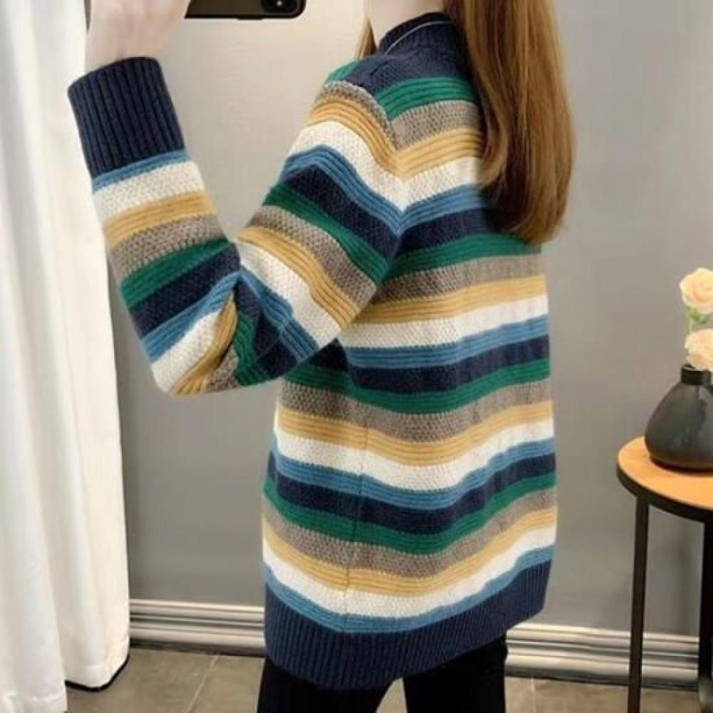 Navava Men Striped Contrast Half Turtleneck Knit Sweater Nk2823