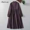 2025 Japoneză Mori Girl Primăvară Toamnă Femei Rochie Midi Guler Stand Maro Bleumarin Rochie Imprime Floral Cu Cirele Mâneci lungi Vintage Basic Rochie Damă