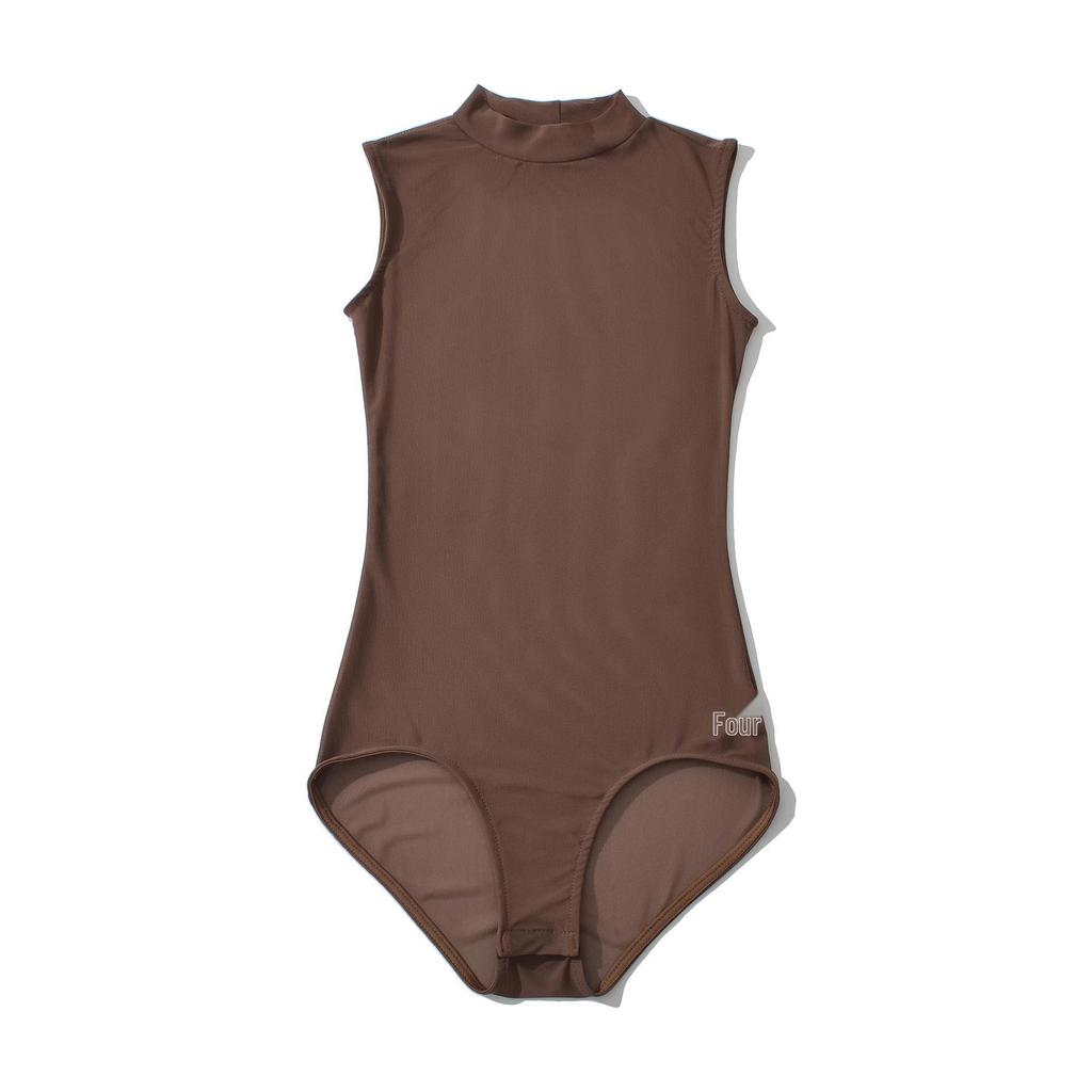 Europäischer & Amerikanischer Stil Netz-Rundhals-Langarm-Bodysuit - Schlankmachend, Sexy, Durchsichtig, Einfarbig Sommer-Layer