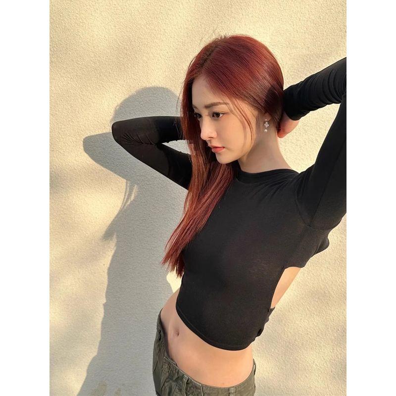 Zhou Jieqiong Short Tops Strap Long-Sleeved T-shirt Chest Pad