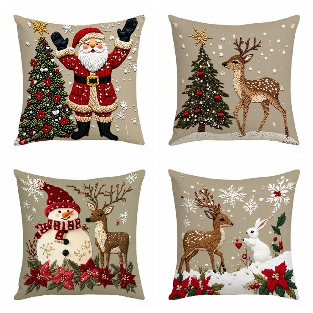 Short Plush Christmas Pillow Cover 45x45cm Sofa Cushion Cover  Xmas Home Decoration