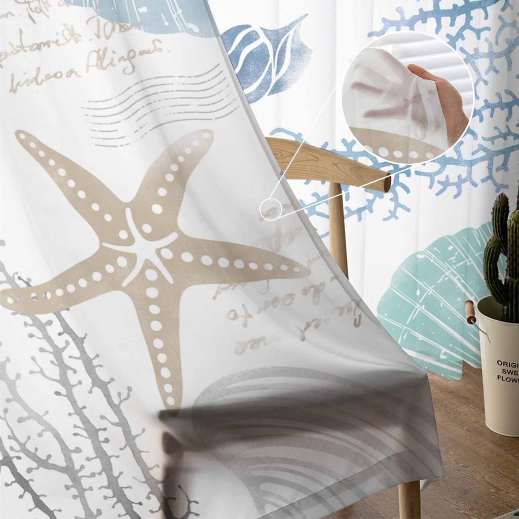 Marine Coral Shells Starfish Sea Turtles Jellyfish Blue Sheer Curtains Living Room Window Curtains Kitchen Tulle Voile Curtains