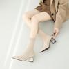 Slim Stretch Knitting Short Boots Women Autumn Winter Pointy Toe Sock Boots 7CM Metal Square Heels Shoes Office Lady Concise