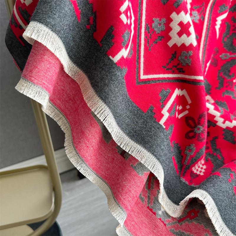 Imitation Cashmere Scarf Girl Fengsen Pixel Flower Double-Sided High-End Warm Shawl