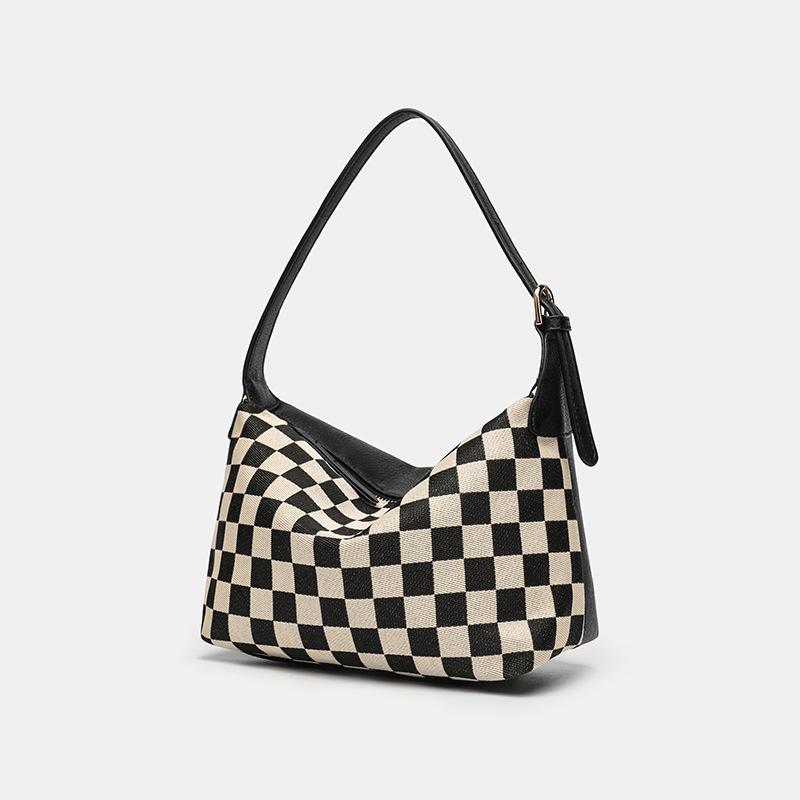 Chessboard Lunch Box Bag Niche Design Simple Retro Handbag Shoulder Messenger Bag Small