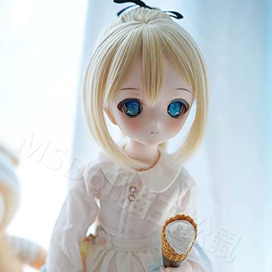 YR EARTH S335 Doll Long MDD Heat-Resistant Wig, 8-9 Inch, Ponytail, 1/3 BJD, DD, (Light Gold)
