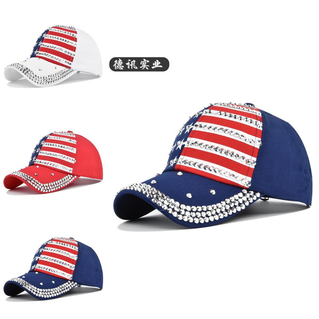 New American Flag Baseball Cap Fashionable Rhinestone Sunshade Duck Tongue Cap Wholesale