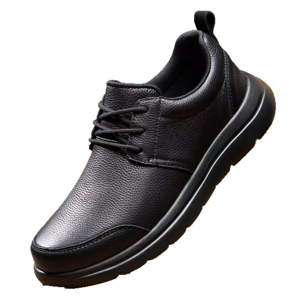 Men's Large Size Casual Black Leather Shoes - Lace-up & Slip-on Options, Trendy PU Work Shoes.