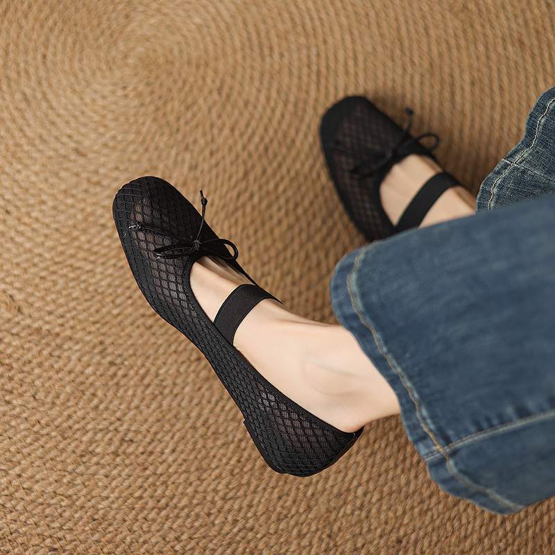 

Krazing Pot Летние туфли Air Mesh 42 Butterfly-knot Ballet Dance на толстом низком каблуке для женщин и женщин с круглым носком 35 чёрный