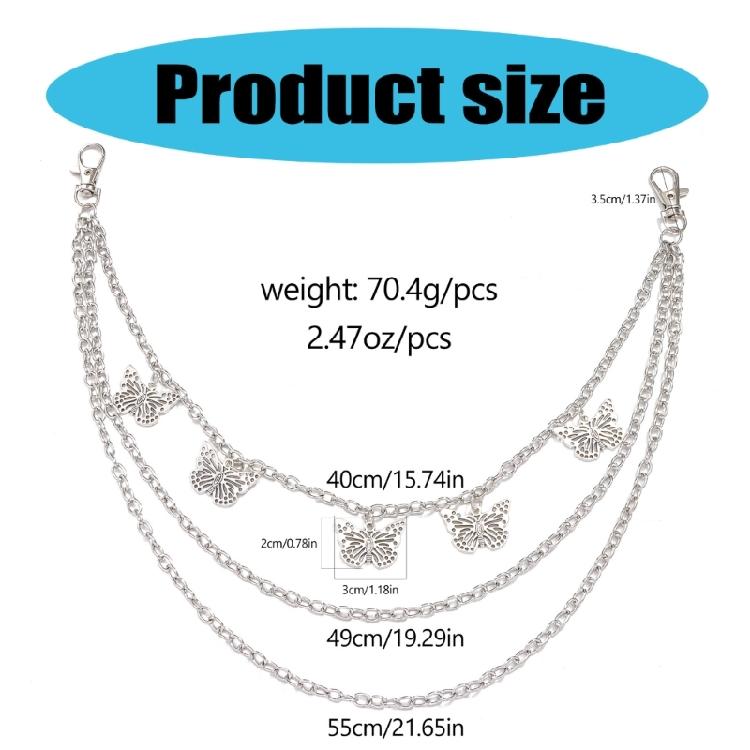 Metallic Butterfly Pants Chain for Female Decorative Waist Chain Pants Pendant Wallet Chain Decorative Chain Belt
