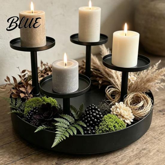 Indoor Ambient Lighting Elegant Fireplace Holder Circular Pillar Candle Stand Metal 4-Pillar Tiered Mantle Decor