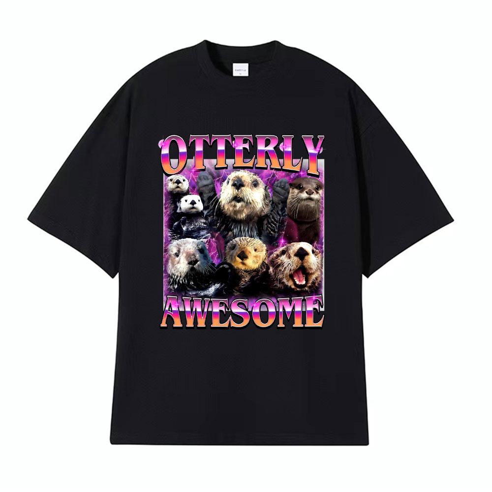 Otterly Awesome Vintage 90s Funny Otter Graphic Tshirts for Men Women Vintage Summer Tee Shirt Crewneck Oversized Loose T Shirt